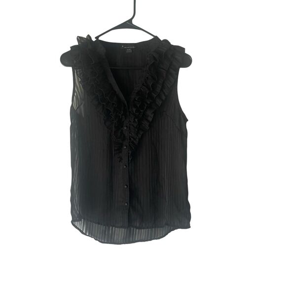 Twentyone Women's Size Medium Black Ruffle Dark Romantic Striped Sheer Blouse - Picture 1 of 9